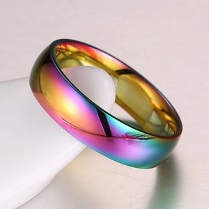 NWT! Rainbow Stainless Steel, iridescent Band Ring